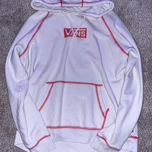 large hoodie, vans, white/red